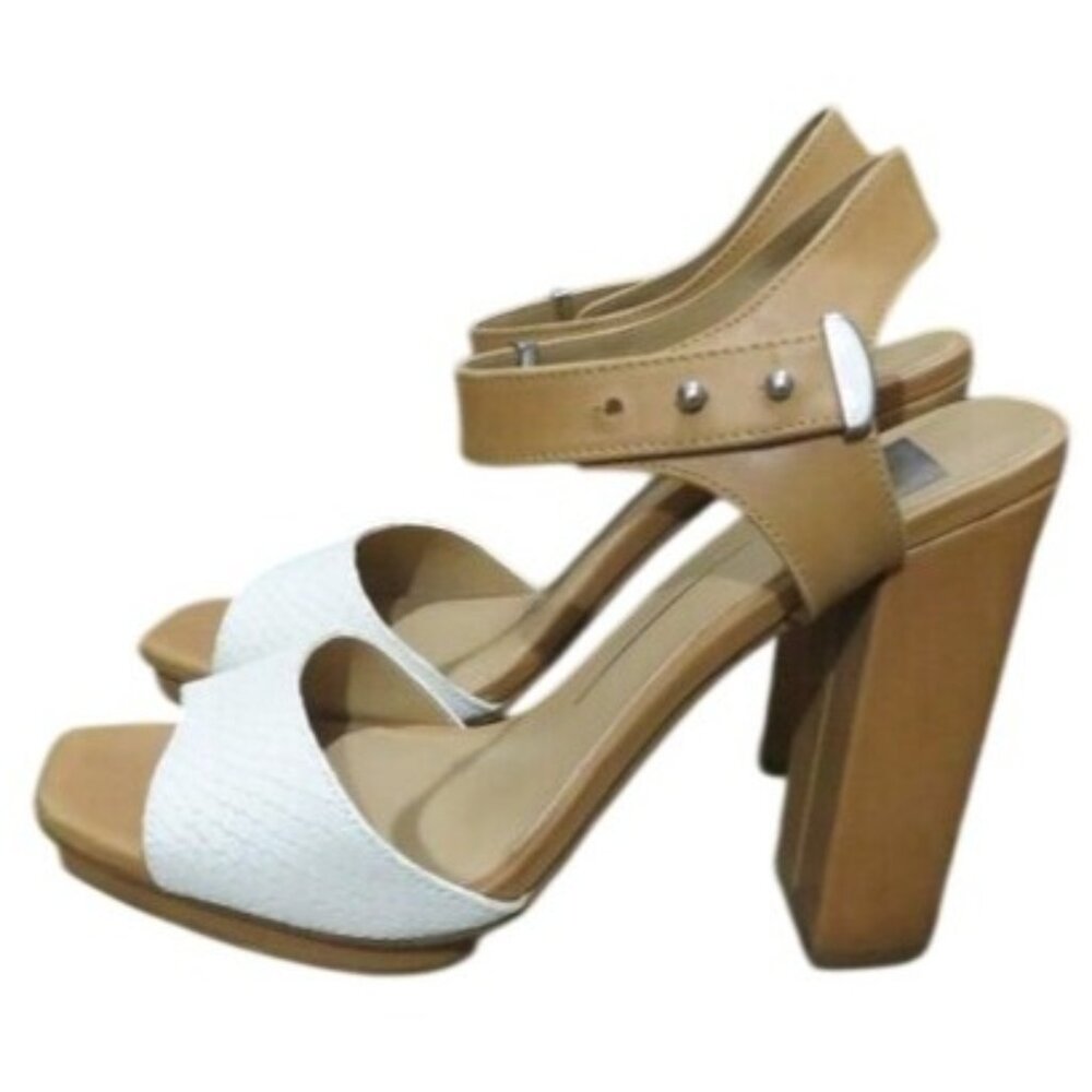 Dolce Vita Feryl White Snakeskin Leather Ankle Strap Chunky Heel Sandals size 8